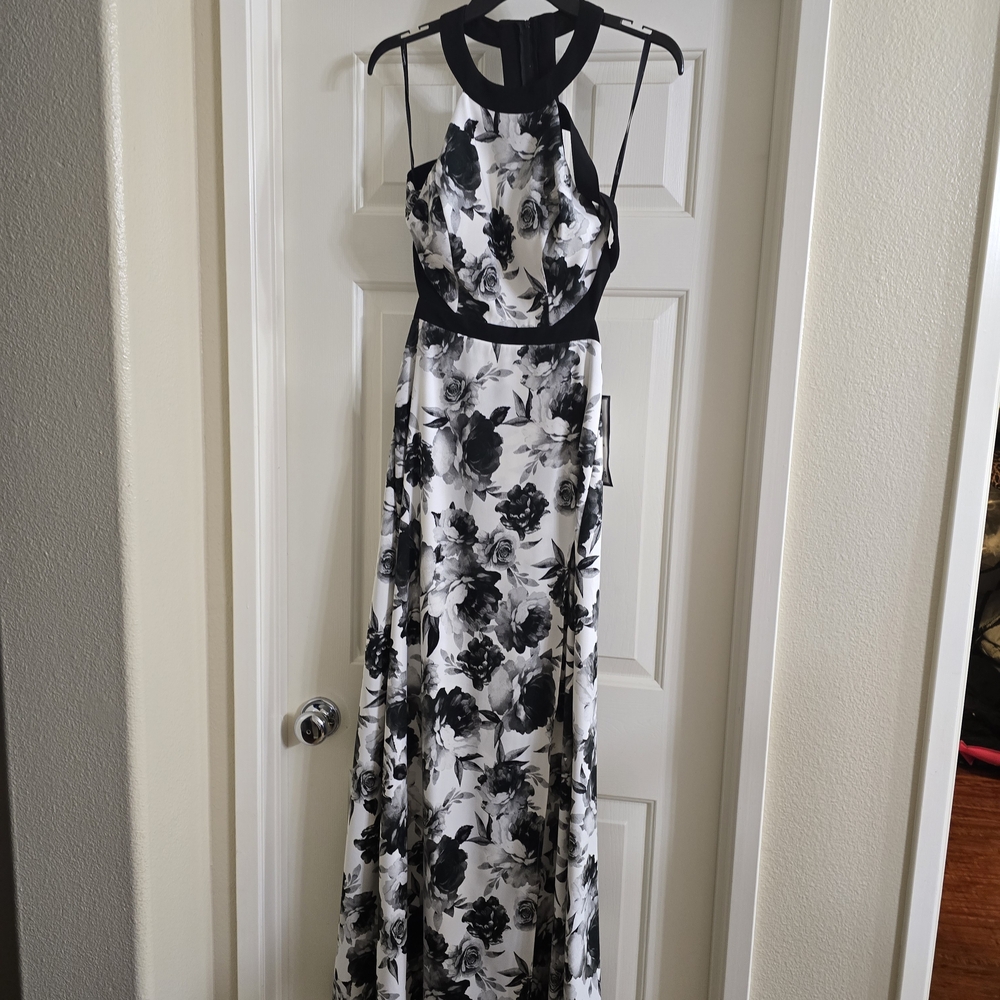 Splendid Black and White Floral Maxi Halter Dress